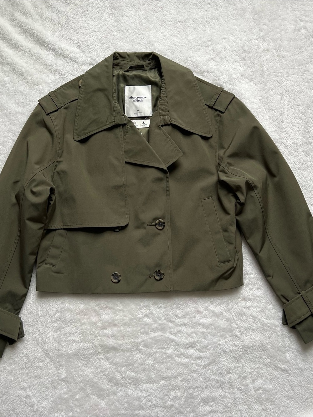 NEW Abercrombie & Fitch Olive Cropped Trench Jacket